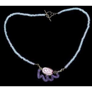 Handmade Purple And Blue Glass And Wire Wrap Necklace